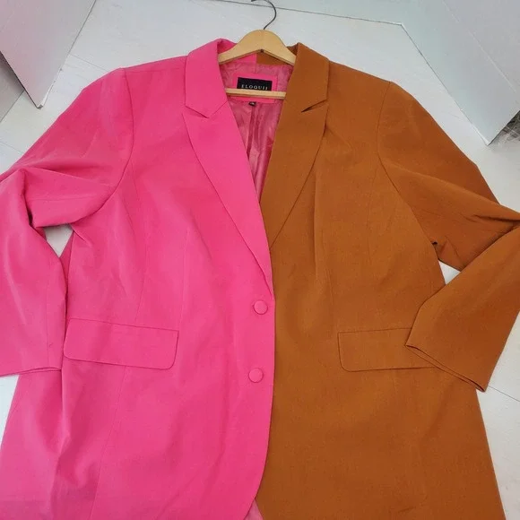 ELOQUII Colorblock Blazer Jacket Pink Brown Two Tone Oversized Womens Size 26
